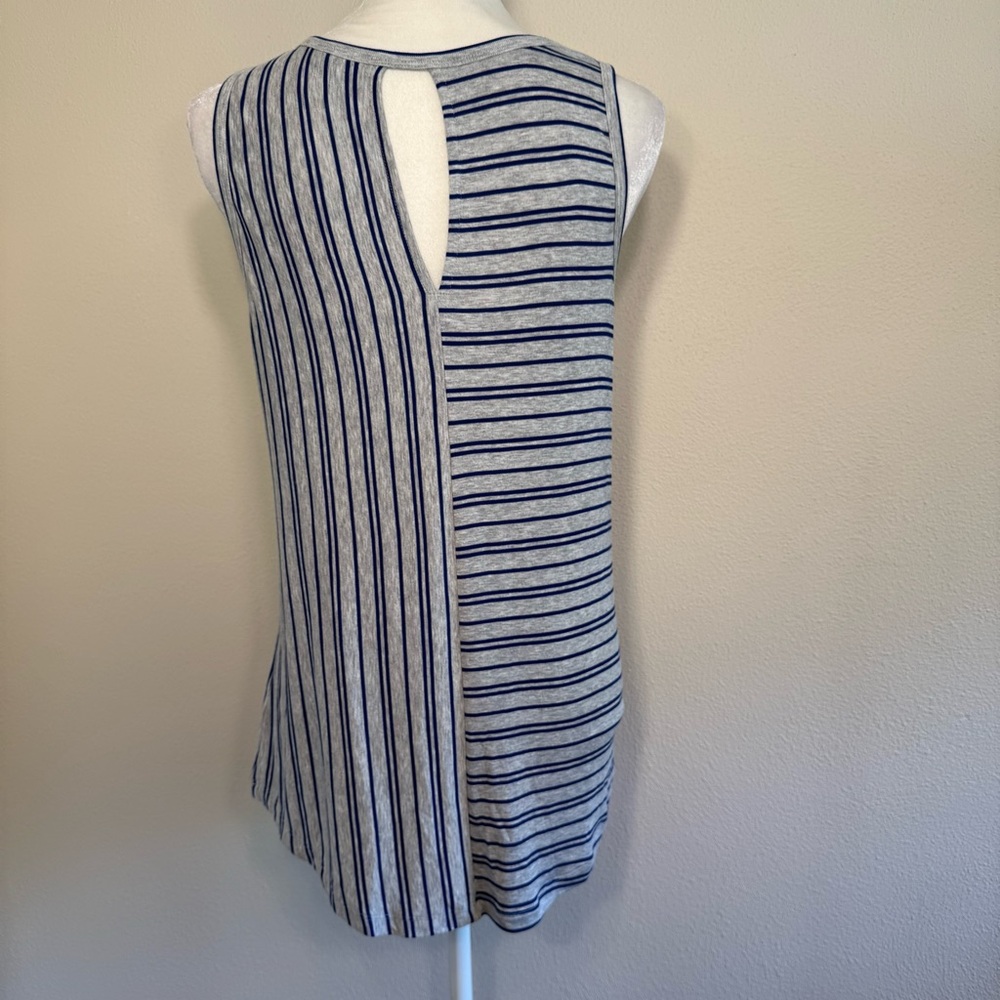 Cabi Ticker Tee Striped Blue and Gray Tank Top - Picture 6 of 16